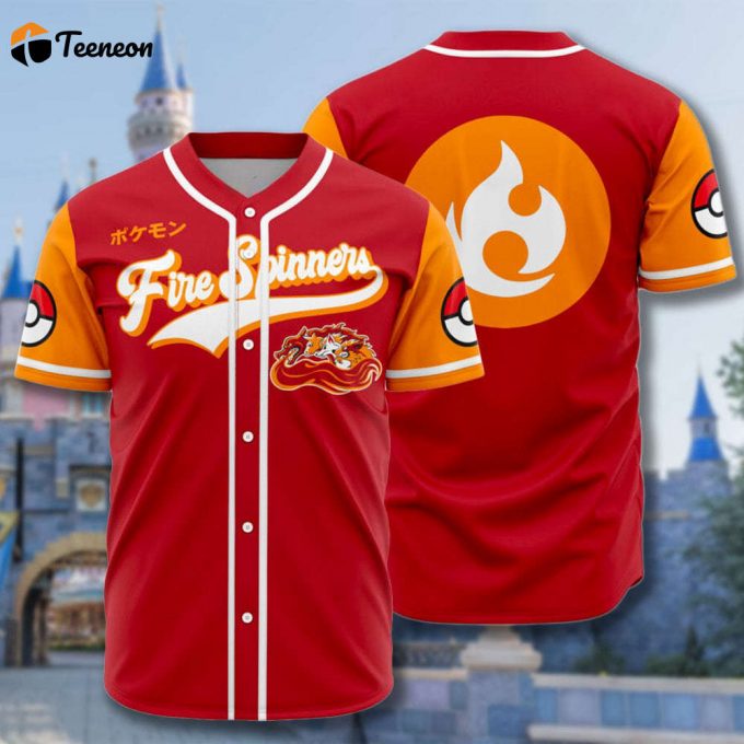 Fire Type Baseball Jersey - Japanese Anime Inspired Shirt For Animation Enthusiasts 1