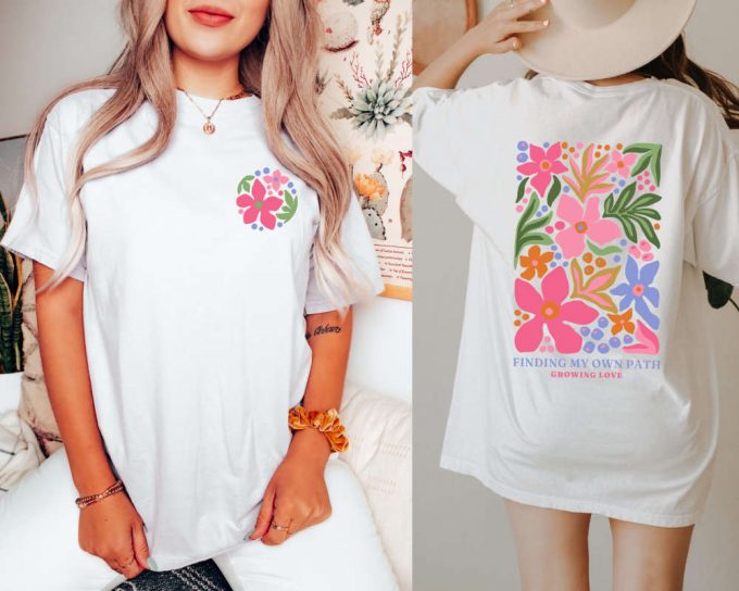 Flowers T-Shirt, Boho Wildflowers Floral Nature Shirt, Flowers Gift Shirt, Garment Dyed, Boho Shirt, Vintage Shirt, Flowers Pocket Shirt 3