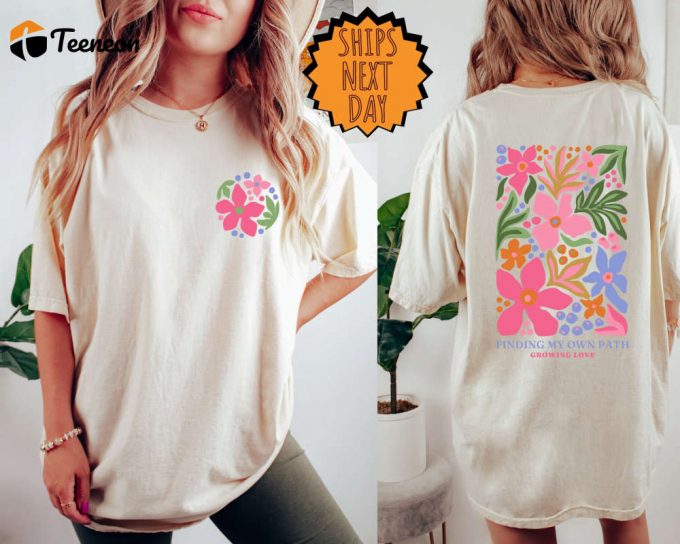 Flowers T-Shirt, Boho Wildflowers Floral Nature Shirt, Flowers Gift Shirt, Garment Dyed, Boho Shirt, Vintage Shirt, Flowers Pocket Shirt 1