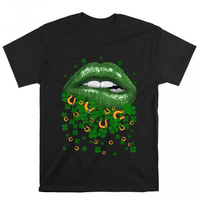 Funny Sexy Lips Drip Shamrocks Horseshoes St Patricks Day T Shirt 2