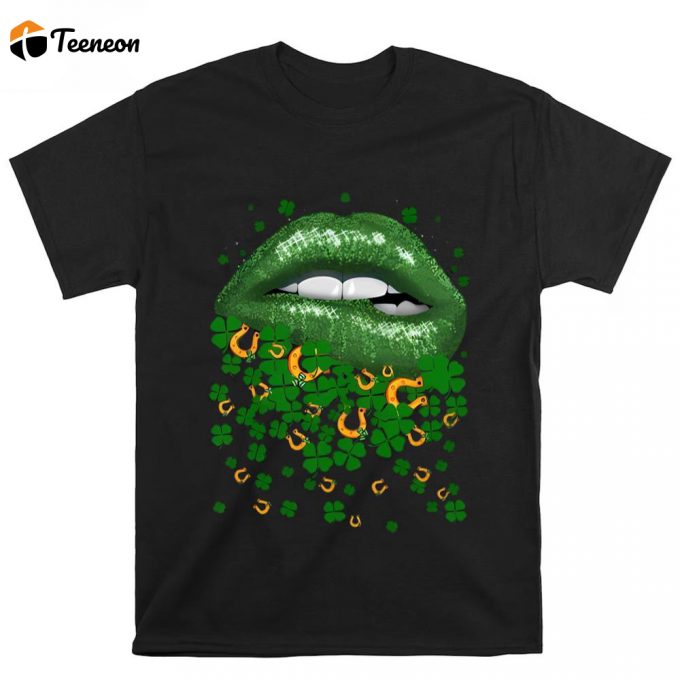 Funny Sexy Lips Drip Shamrocks Horseshoes St Patricks Day T Shirt 1