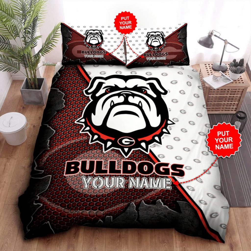 Custom Georgia Bulldogs Bedding Set Gift For Fans: Black White Design For Fans