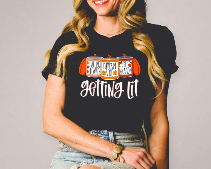 Get Lit Fall Shirt: Pumpkin &Amp; Candles Perfect Fall Outfit For Bachelorette &Amp; Thanksgiving - Shop Now! 2