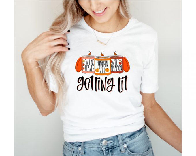 Get Lit Fall Shirt: Pumpkin &Amp; Candles Perfect Fall Outfit For Bachelorette &Amp; Thanksgiving - Shop Now! 3