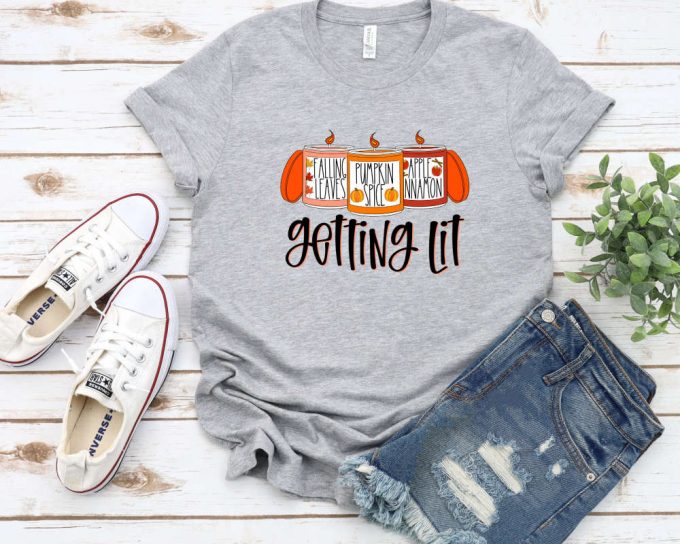 Get Lit Fall Shirt: Pumpkin &Amp; Candles Perfect Fall Outfit For Bachelorette &Amp; Thanksgiving - Shop Now! 4