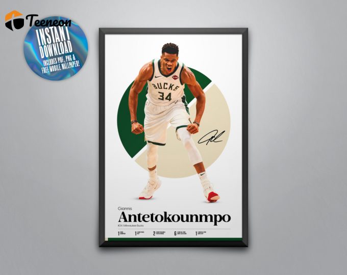 Giannis Antetokounmpo Poster, Milwaukee Bucks, Basketball Gifts, Sports Poster, Basketball Player Poster, Basketball Wall Art 1