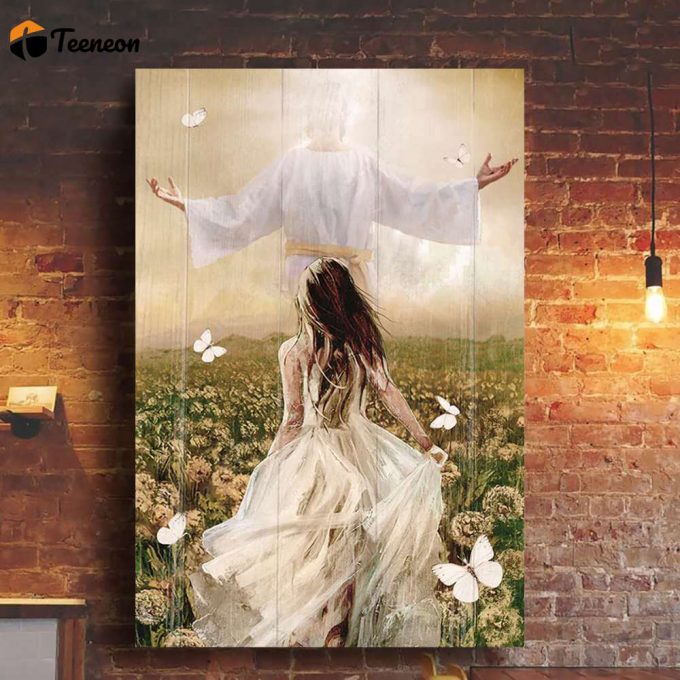 Girl Running To Jesus Butterfly Poster For Home Decor Gift For Home Decor Gift 1