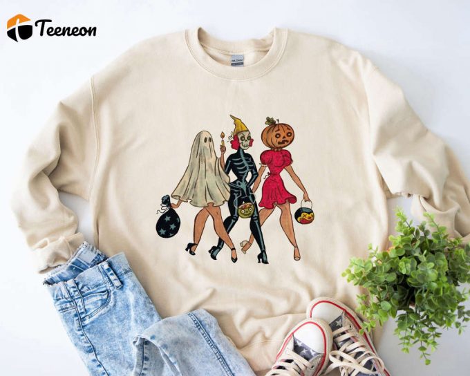 Girls Skeleton Sweatshirt: Vintage Halloween Hoodie Trick Or Treat Sanderson Sisters Shirt 1