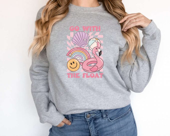 Go With The Float Sweatshirt, Retro Summer Sweater, Beach Sweater, Oversized Graphic, Vacation Sweater, Bathing Suit Cover Up Sweater 3