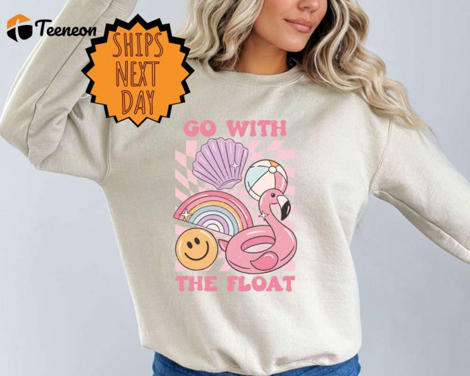 Go With The Float Sweatshirt, Retro Summer Sweater, Beach Sweater, Oversized Graphic, Vacation Sweater, Bathing Suit Cover Up Sweater 1