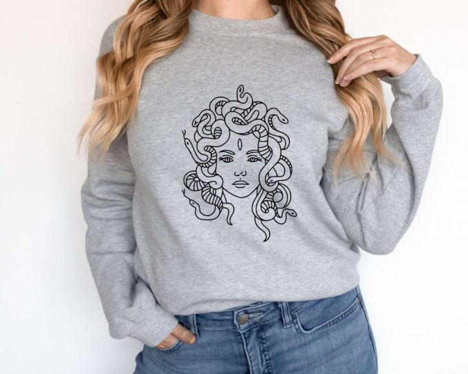 Gorgona Medusa Sweatshirt, Medusa Gift Sweatshirt, Abstract Sweatshirt, Aestetic Sweater, Greek Mythology Sweater, Drawing Face Sweatshirt 3