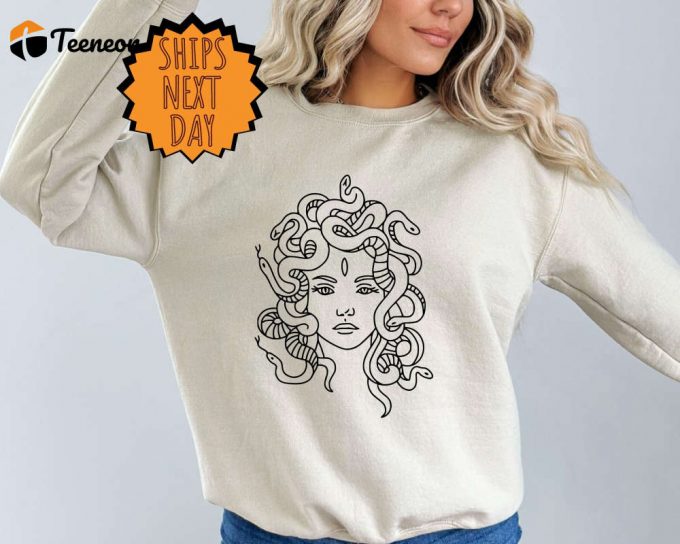 Gorgona Medusa Sweatshirt, Medusa Gift Sweatshirt, Abstract Sweatshirt, Aestetic Sweater, Greek Mythology Sweater, Drawing Face Sweatshirt 1