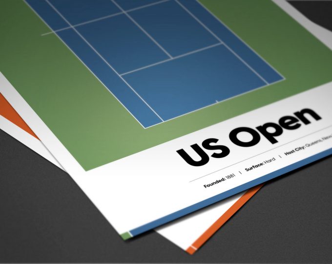 Grand Slam Tournament Art Set Of 4, Tennis Poster Prints, Australian Open Print, Wimbledon Poster, Us Open 2