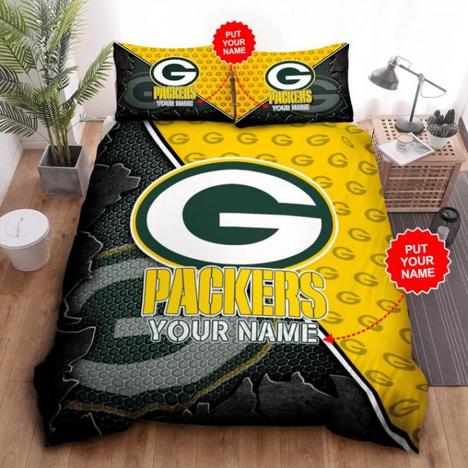 Personalized Green Bay Packers Bedding Set Gift For Fans: Ideal Gift For Fans – Green Yellow Custom Name Design