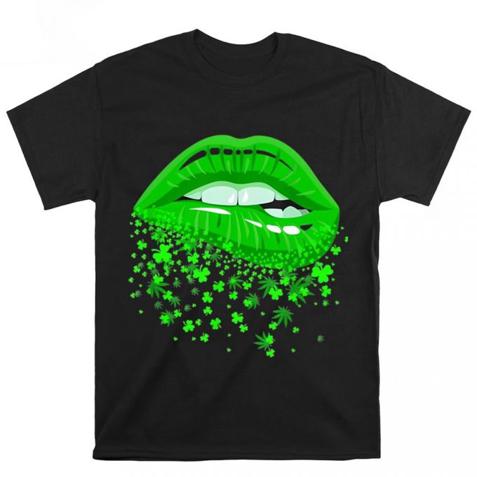 Green Lipstick Marijuana Shamrock Sexy Lip St Patricks Day T Shirt 2