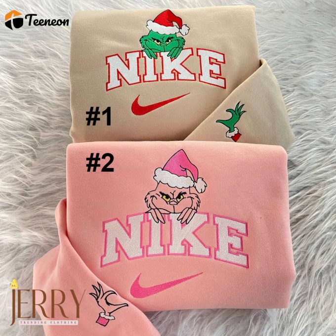 Grinch Couple Christmas Nike Embroidered Sweatshirt