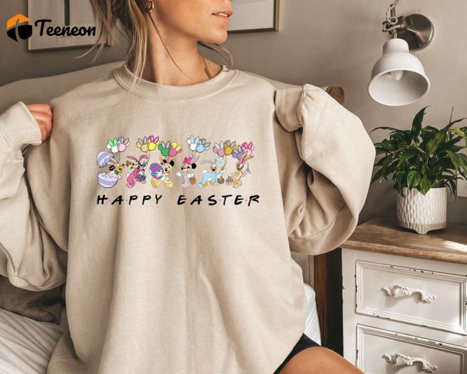 Happy Easter Sweatshirt, Funny Easter Disney Friends Sweater, Easter Disney Matching Sweatshirt, Easter Mickey And Minnie Sweater 1