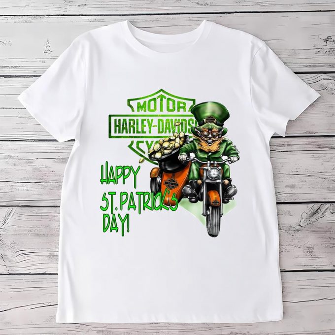 Harley Davidson Motorcycle Leprechaun St Patrick T Shirt 2