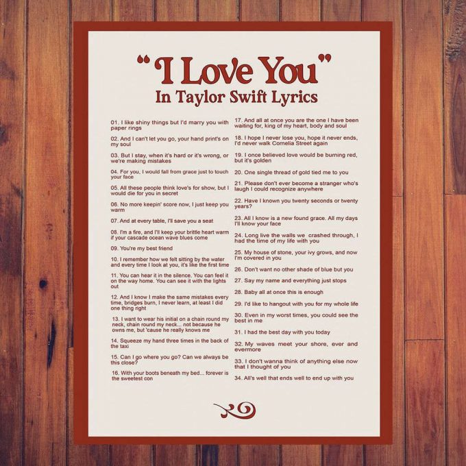 I Love You In Taylor Lyrics Poster For Home Decor Gift, Taylor Taylor Version Poster For Home Decor Gift 2