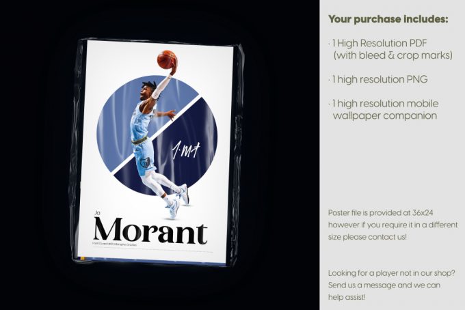 Ja Morant Poster, Memphis Grizzlies, Moran Poster, Basketball Gifts, Sports Poster, Basketball Player Poster, Basketball Wall Art 4