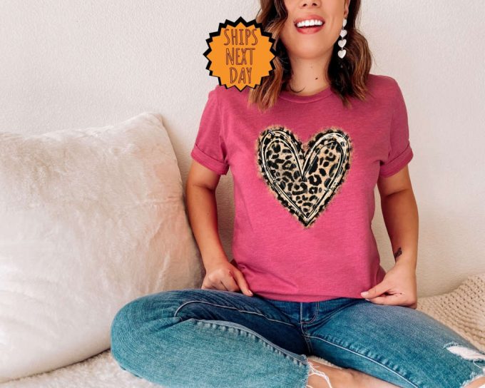 Leopard Patterned Heart Shirt, Leopard Heart Shirt, Valentine Love Gift Shirt, Leopard Print Shirt, Retro Leopard Shirt, Leopard Print Shirt 3