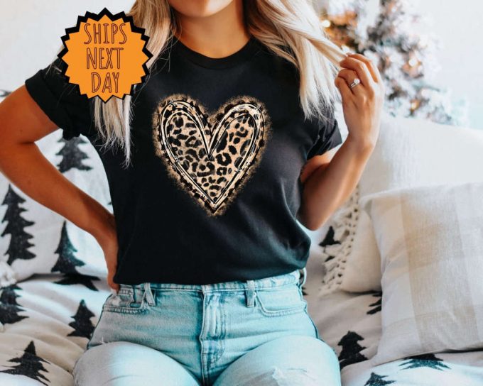 Leopard Patterned Heart Shirt, Leopard Heart Shirt, Valentine Love Gift Shirt, Leopard Print Shirt, Retro Leopard Shirt, Leopard Print Shirt 4