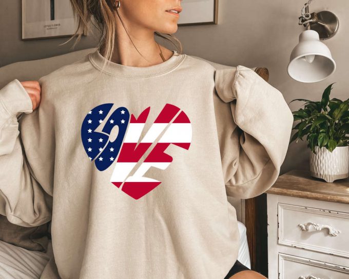 Love America Flag Sweatshirt, Independence Day Sweater, 4Th Of July Party Sweater, Usa Flag Sweater, America Patriotic Celebration Sweater 2