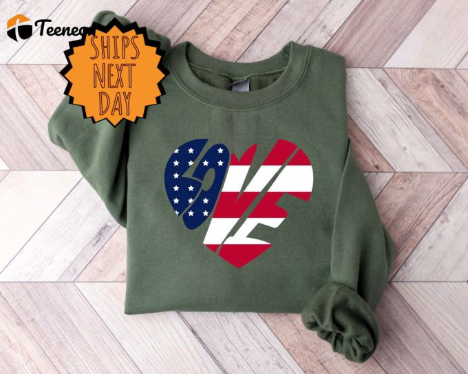 Love America Flag Sweatshirt, Independence Day Sweater, 4Th Of July Party Sweater, Usa Flag Sweater, America Patriotic Celebration Sweater 1