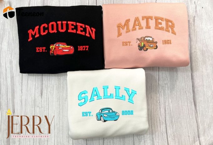 Mcqueen Sally Mater Embroidered Sweater, Couple Embroidered Sweatshirts, Cartoon Crewneck, Vintage Shirt Gifts 2024 1