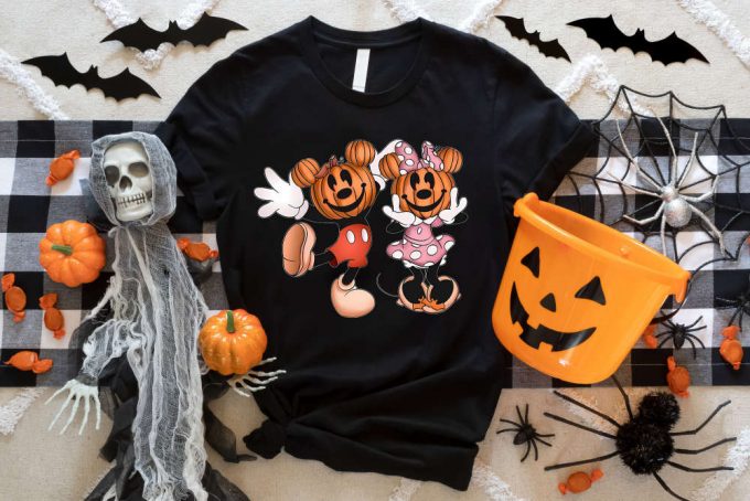 Mickey And Minnie Halloween Couple Tee: Disney Pumpkin Shirts Funny Halloween Gift T-Shirt 2