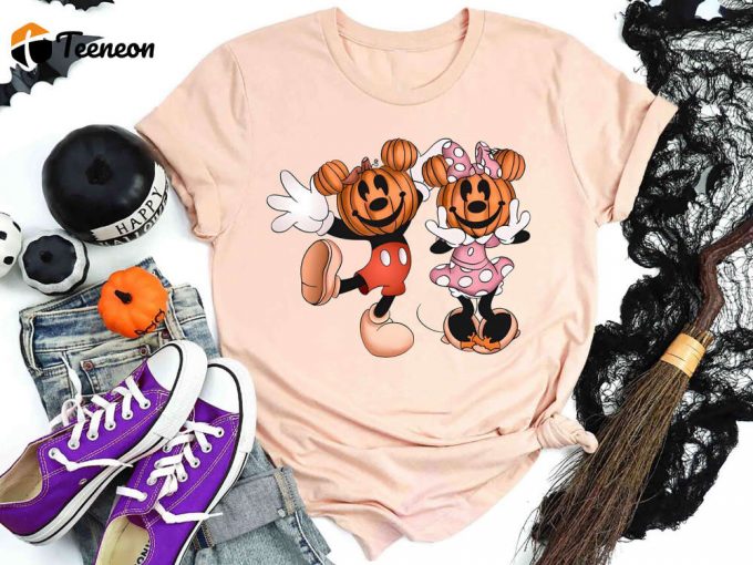 Mickey And Minnie Halloween Couple Tee: Disney Pumpkin Shirts Funny Halloween Gift T-Shirt 1