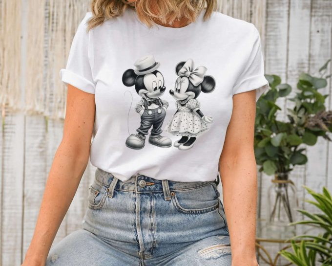 Mickey And Minnie Mouse Shirt, Mickey And Minnie Mouse Black And White Cartoon Character Shirt, Disney Couple Shirt, Disney Gift Shirt 2