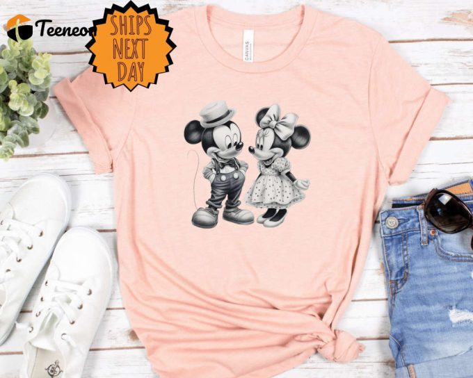 Mickey And Minnie Mouse Shirt, Mickey And Minnie Mouse Black And White Cartoon Character Shirt, Disney Couple Shirt, Disney Gift Shirt 1