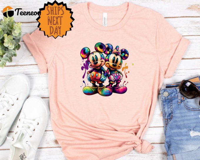 Mickey And Minnie Mouse Shirt,Watercolor Mickey And Minnie Cartoon Character Shirt,Disney Couple Shirt,Disney Gift Shirt,Disney Matching Tee 1