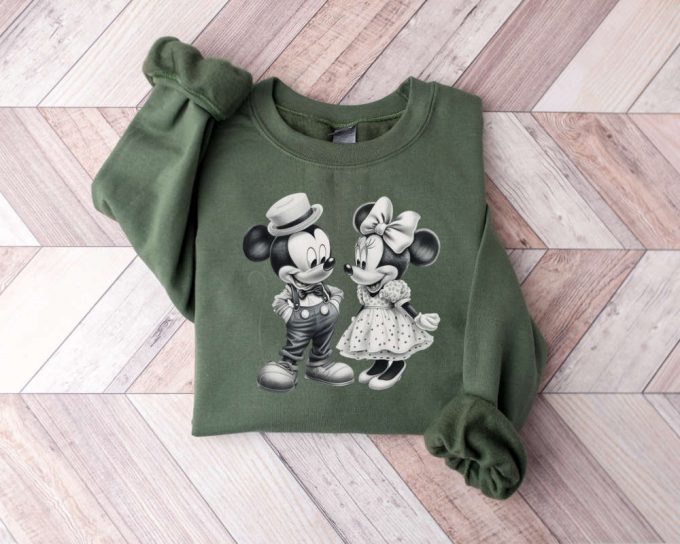 Mickey And Minnie Mouse Sweatshirt, Mickey And Minnie Mouse Black And White Cartoon Character, Disney Couple Sweater, Disney Gift Sweater 2