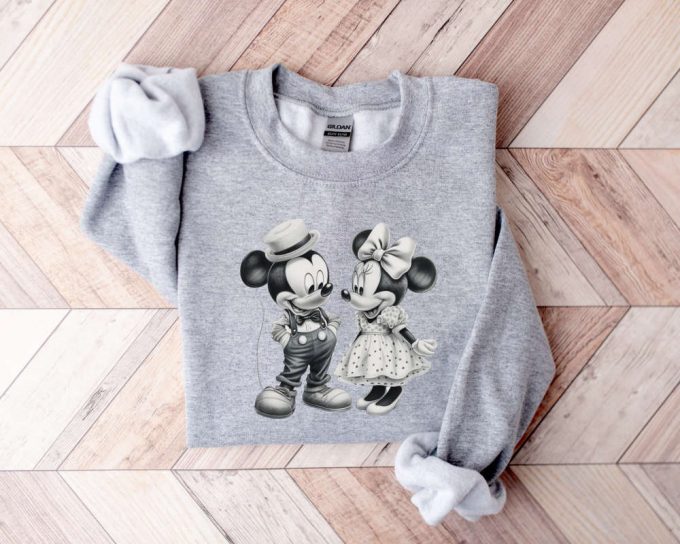 Mickey And Minnie Mouse Sweatshirt, Mickey And Minnie Mouse Black And White Cartoon Character, Disney Couple Sweater, Disney Gift Sweater 3