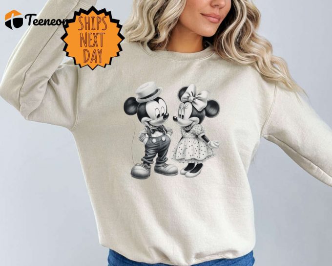 Mickey And Minnie Mouse Sweatshirt, Mickey And Minnie Mouse Black And White Cartoon Character, Disney Couple Sweater, Disney Gift Sweater 1