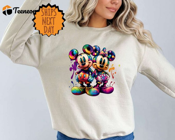 Mickey And Minnie Mouse Sweatshirt, Watercolor Mickey And Minnie Cartoon Character,Disney Couple Sweater,Disney Gift,Disney Matching Sweater 1