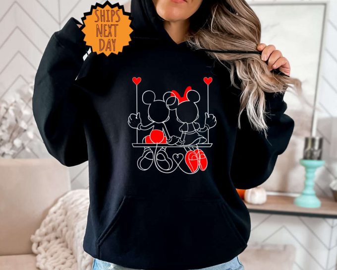 Mickey And Minnie Swing Sweatshirt, Valentines Day Disney Hoodie, Disneyworld Valentines Travel Shirt, Valentines Day Disney Matching Shirt 3