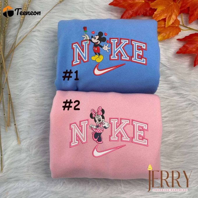 Disney Nike Embroidered Sweatshirt Set: Mickey Mouse And Minnie Mouse Matching Hoodies 1