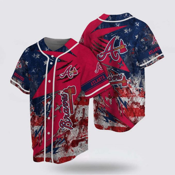 Mlb Atlanta Braves Baseball Jersey With Us Flag For Fans Jersey 2