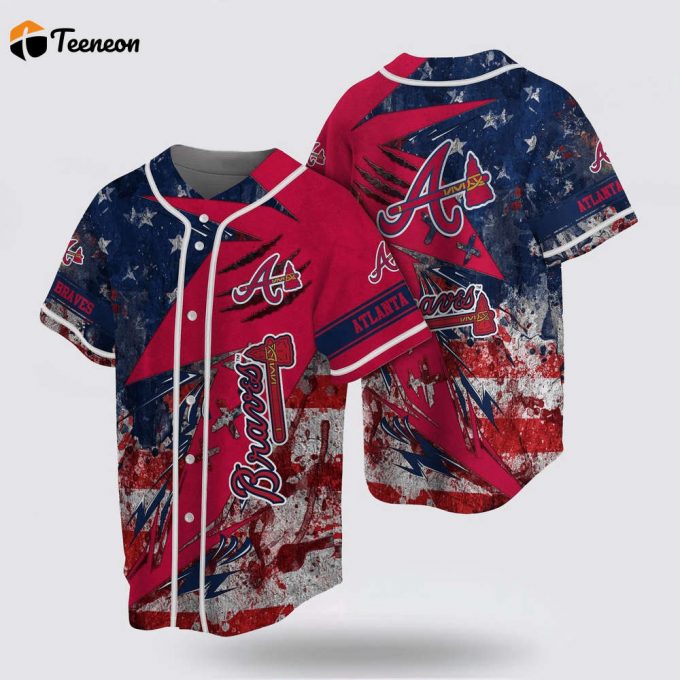 Mlb Atlanta Braves Baseball Jersey With Us Flag For Fans Jersey 1