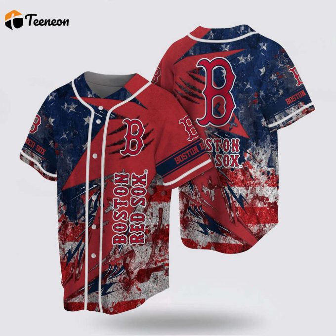 Mlb Boston Red Sox Baseball Jersey Us Flag For Fans Jersey 1