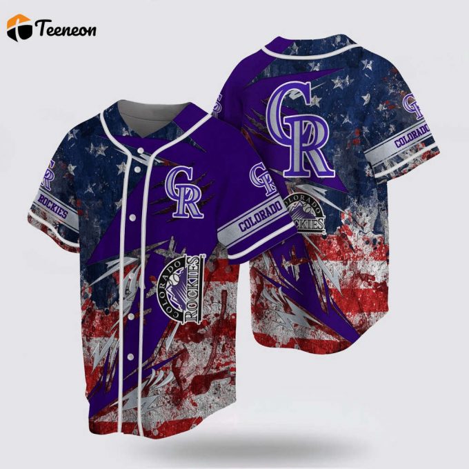 Mlb Colorado Rockies Baseball Jersey With Us Flag For Fans Jersey 1