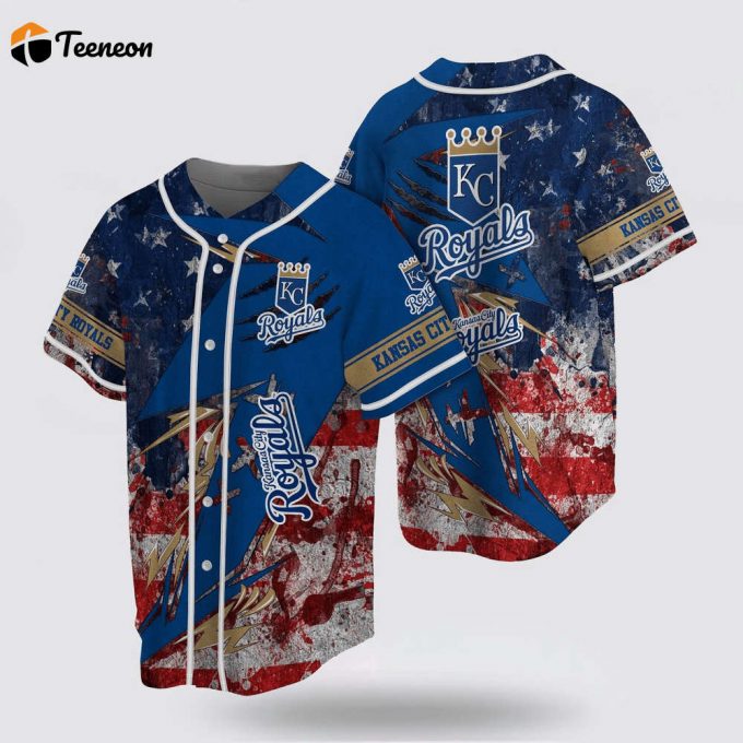 Mlb Kansas City Royals Baseball Jersey With Us Flag For Fans Jersey 1