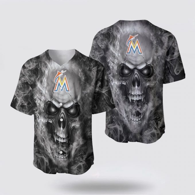 Mlb Miami Marlins Baseball Jersey Skull Breathable And Comfortable For Fans 2
