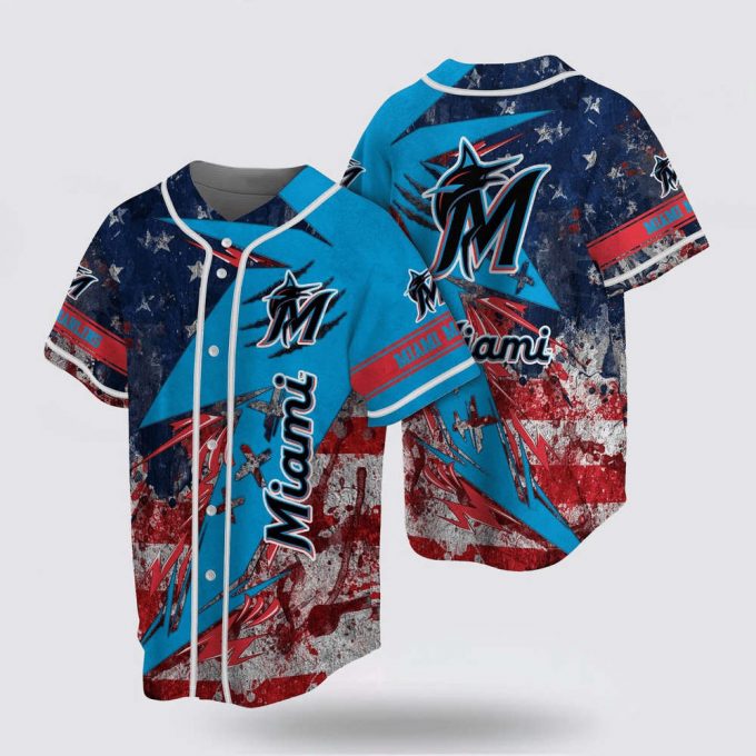 Mlb Miami Marlins Baseball Jersey With Us Flag Design For Fans Jersey 2