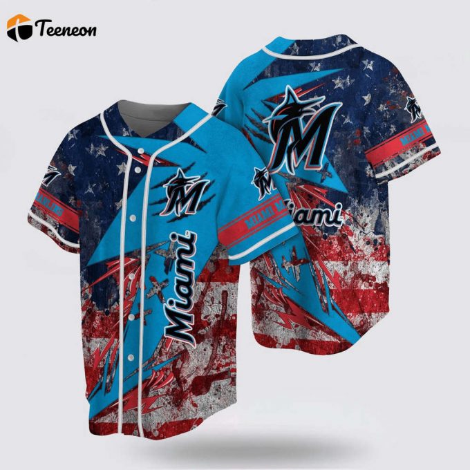 Mlb Miami Marlins Baseball Jersey With Us Flag Design For Fans Jersey 1