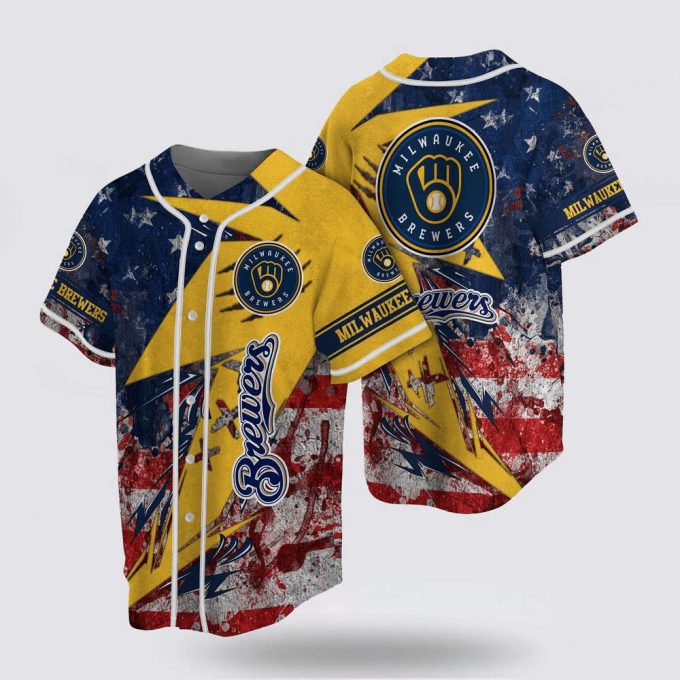 Mlb Milwaukee Brewers Baseball Jersey Us Flag For Fans Jersey 2