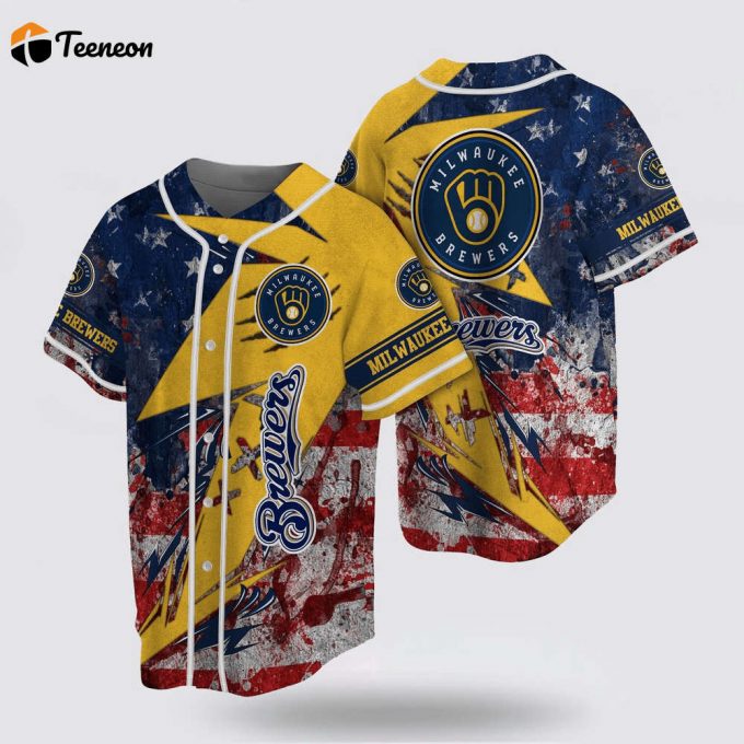 Mlb Milwaukee Brewers Baseball Jersey Us Flag For Fans Jersey 1